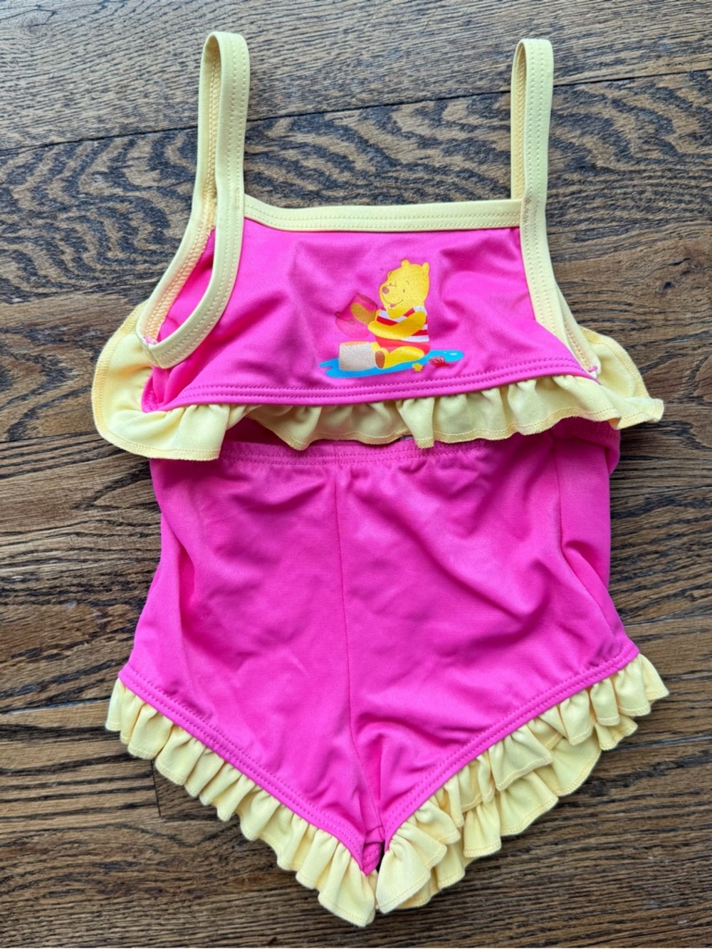 Disney Winnie The Pooh Pink and Yellow Y2K Two Piece Swimsuit Kids 12 months NEW